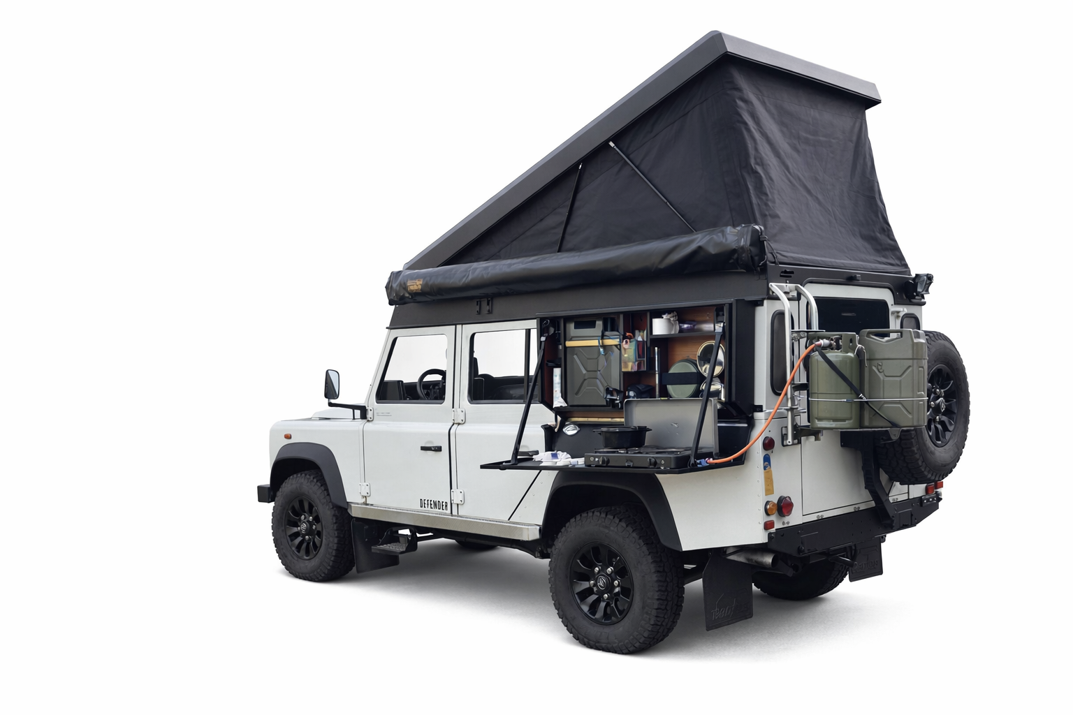 Land Rover Defender 110 with roof tent and side storage box fitted
